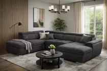 CAPRI U meridienne GAUCHE +2ap Sofa/Bed Leather Gel BLACK