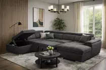 CAPRI U meridienne GAUCHE +2ap Sofa/Bed Leather Gel BLACK