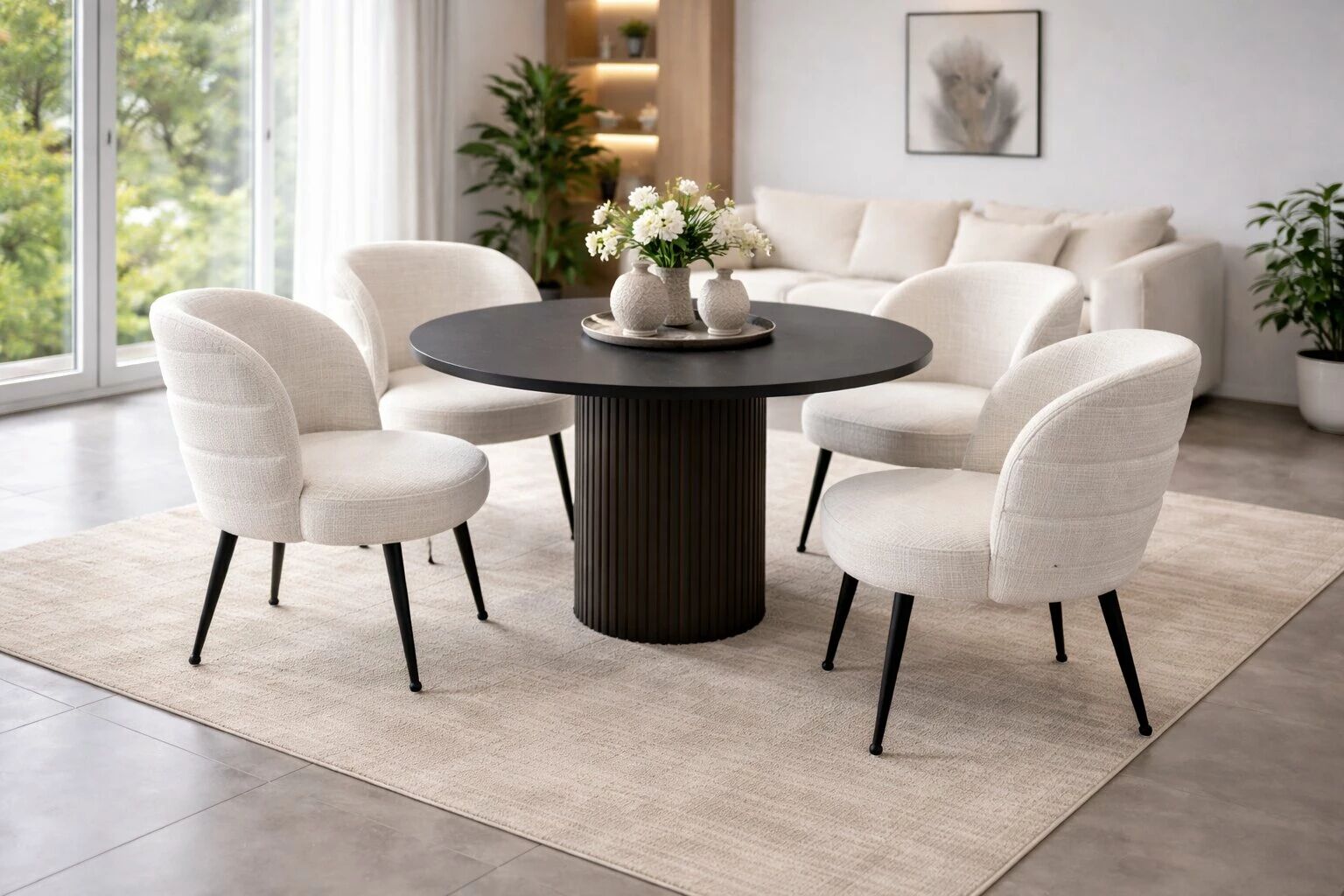 Chaise BATI TISSU CREMONA BEIGE + PIEDS NOIRS