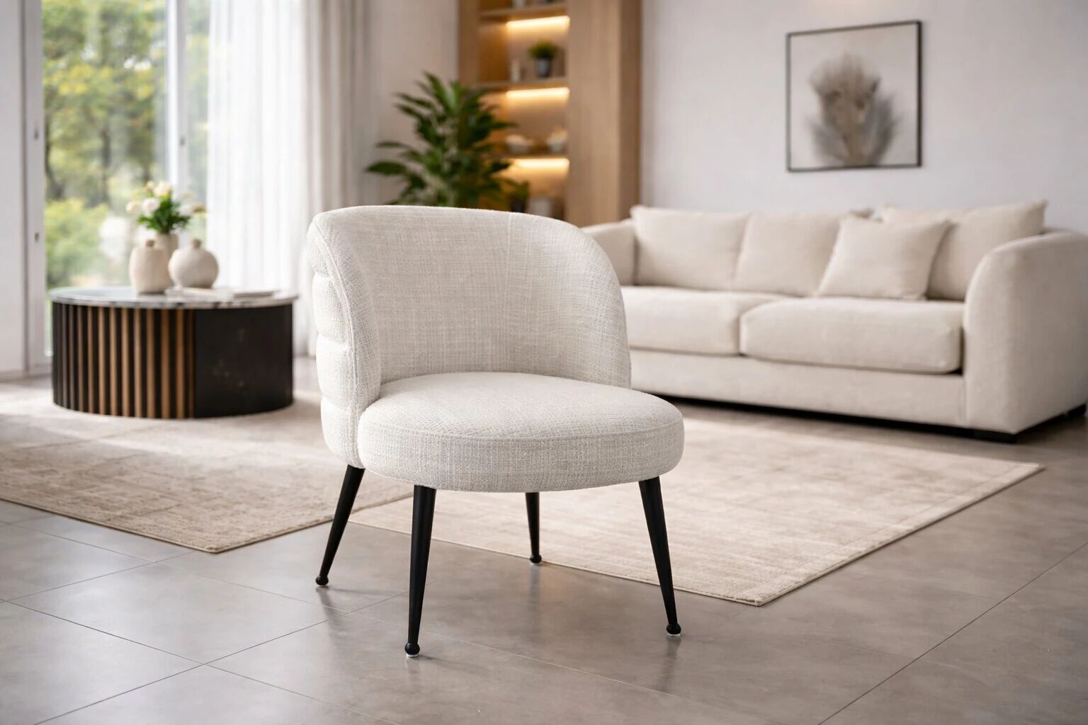 Chaise BATI TISSU CREMONA BEIGE + PIEDS NOIRS