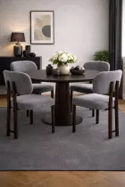 Chaise DRAGON  Tissu bouclette TAUPE(V108) + PIEDS MARRON 