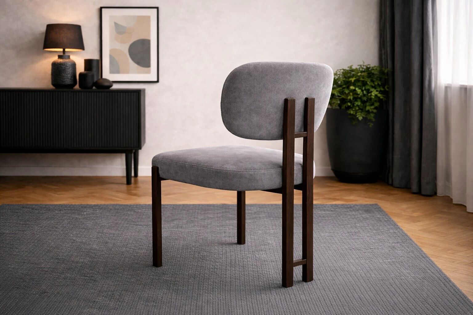 Chaise DRAGON  Tissu bouclette TAUPE(V108) + PIEDS MARRON