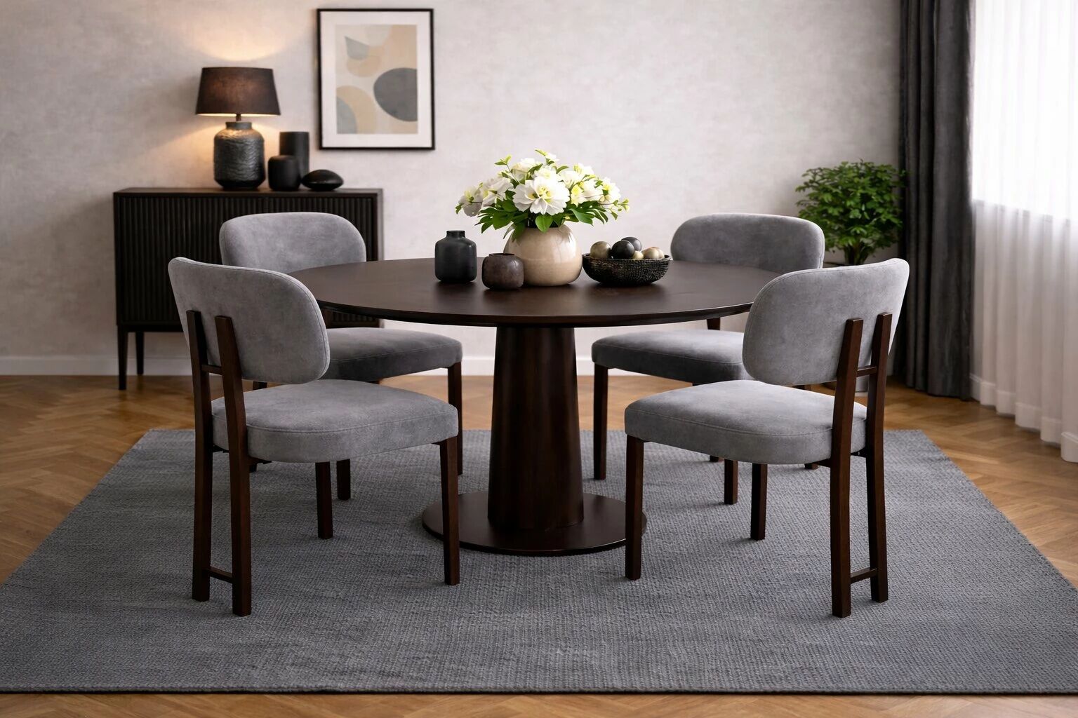 Chaise DRAGON  Tissu bouclette TAUPE(V108) + PIEDS MARRON