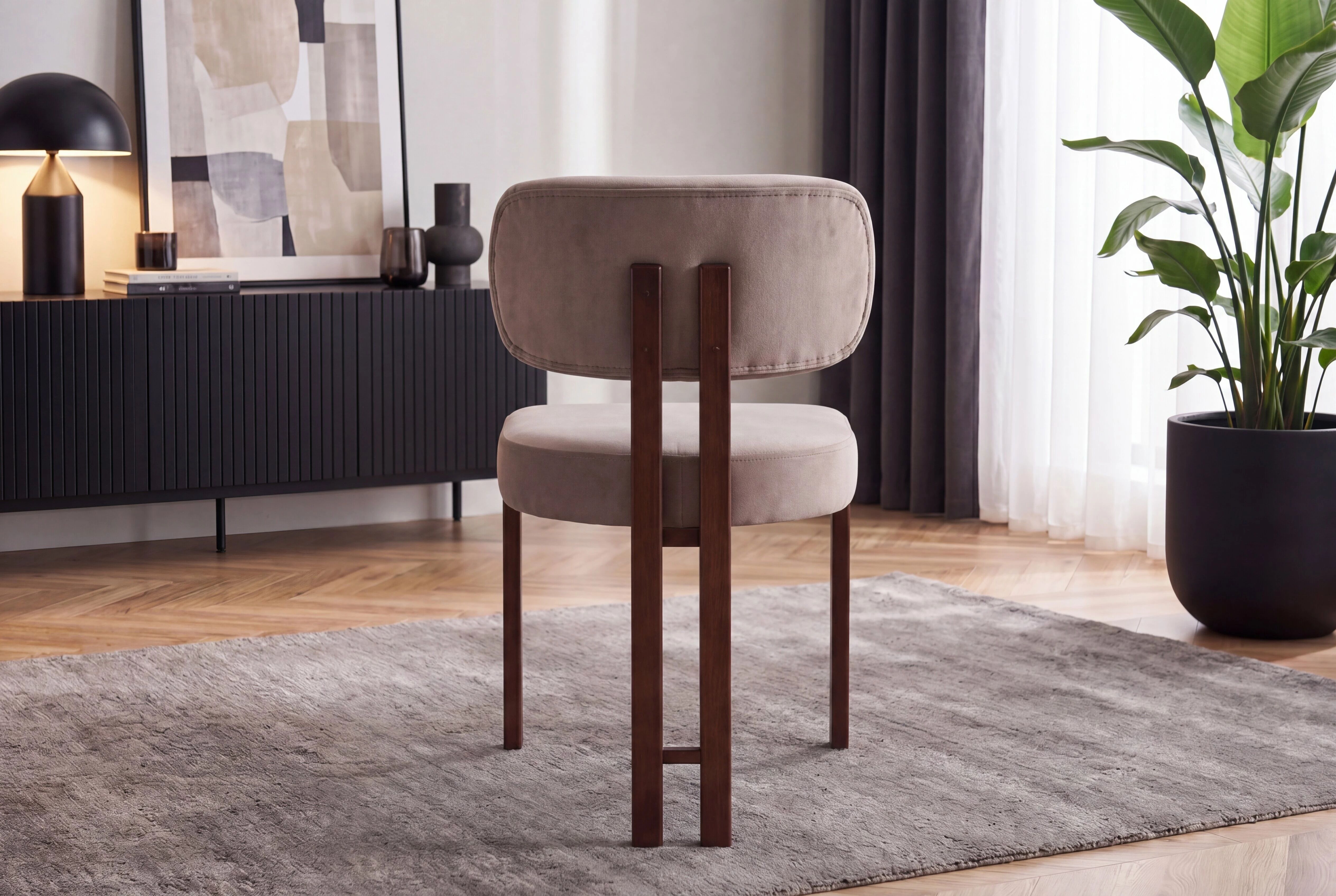 Chaise DRAGON  Tissu velours TAUPE(V108) + PIEDS MARRON
