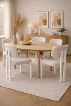 Chaise DRAGON Tissu bouclette BLANC CREME(CD422-1)+Pieds blanc MATTE