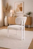 Chaise DRAGON Tissu bouclette BLANC CREME(CD422-1)+Pieds blanc MATTE