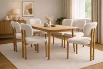 Chaise DRAGON Tissu bouclette BLANC CREME(CD422-1)+Pieds couleur bois PIN