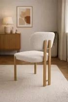 Chaise DRAGON Tissu bouclette BLANC CREME(CD422-1)+Pieds couleur bois PIN