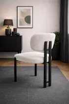 Chaise DRAGON Tissu bouclette BLANC CREME(CD422-1)+Pieds NOIRS