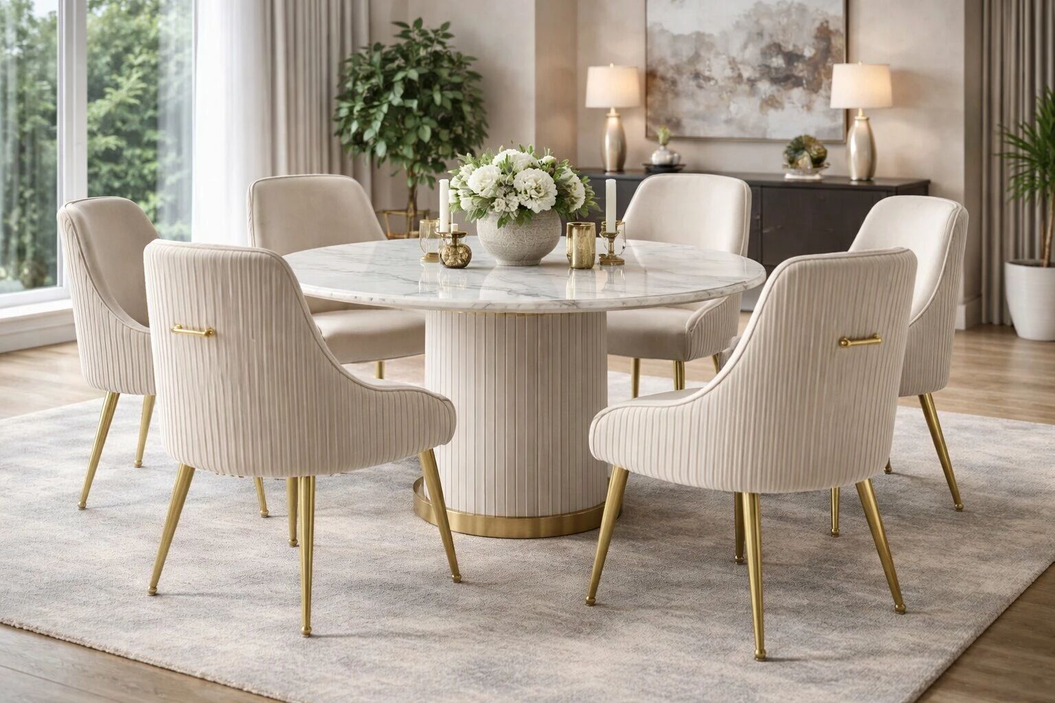 Chaise OPUS velours CREME/BEIGE + pieds m�tal dor�