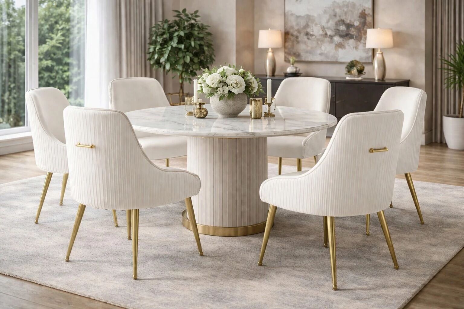 Chaise OPUS velours CREME/BEIGE + pieds m&eacute;tal dor&eacute;