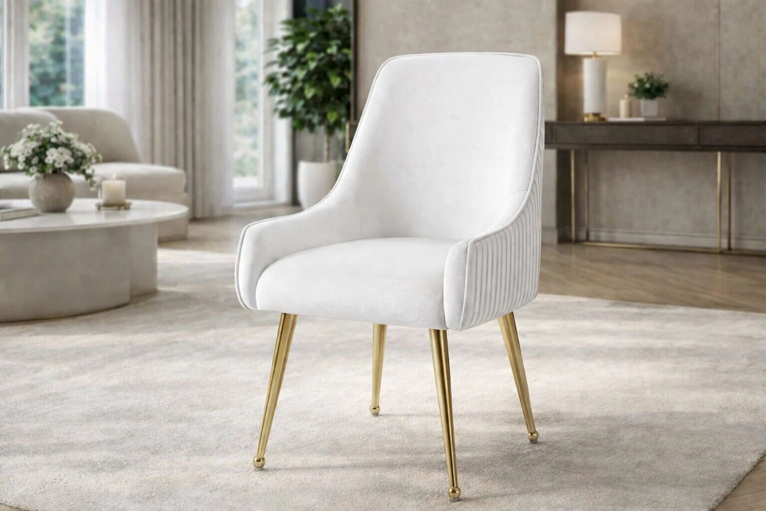 Chaise OPUS velours CREME/BEIGE + pieds m�tal dor�