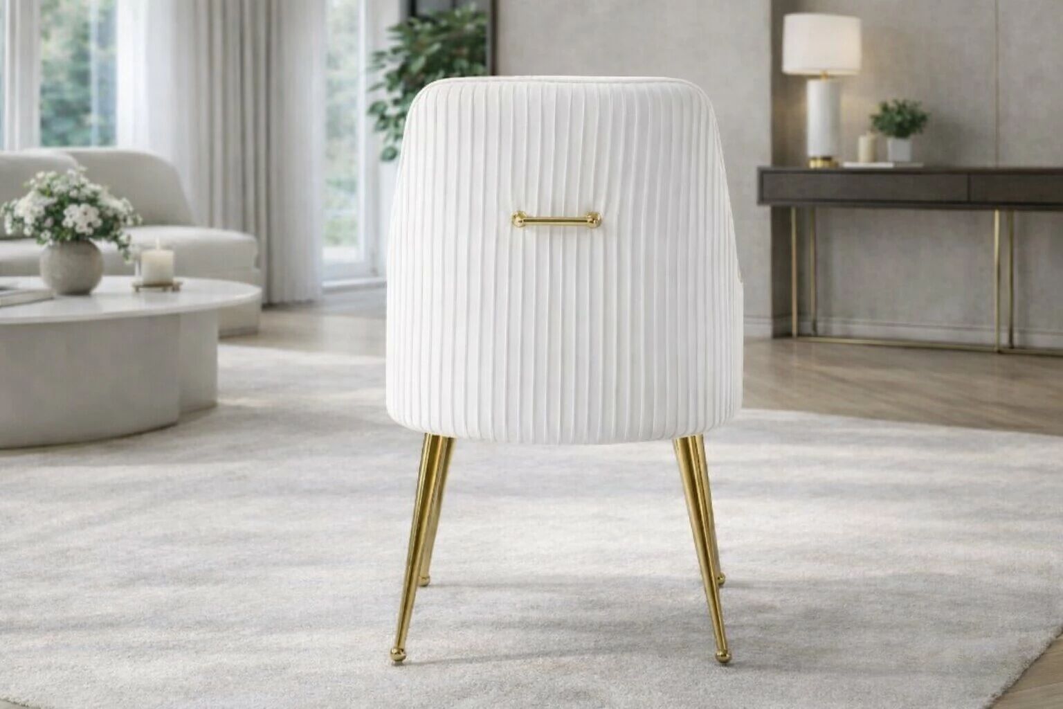 Chaise OPUS velours CREME/BEIGE + pieds m&eacute;tal dor&eacute;