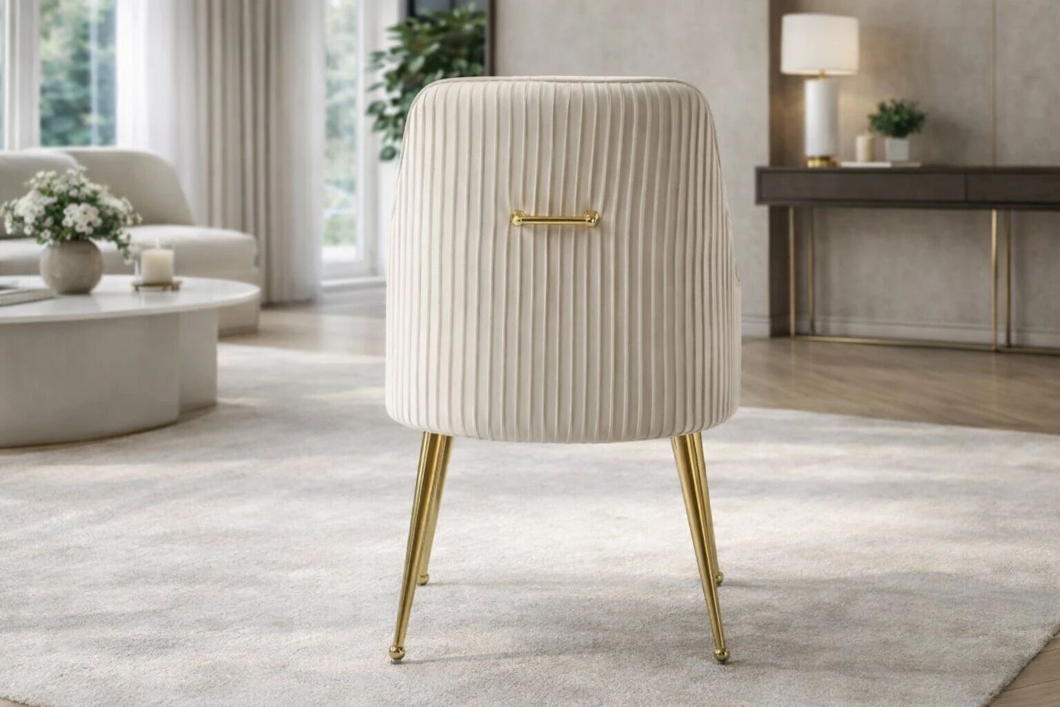 Chaise OPUS velours CREME/BEIGE + pieds m&eacute;tal dor&eacute;