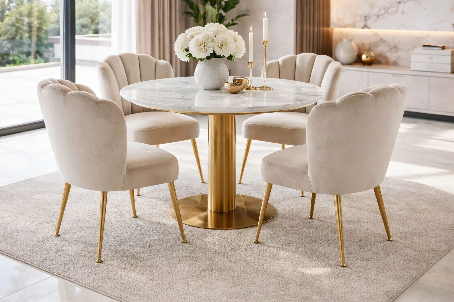 Chaise OPUS velours CREME(CD300-03) + pieds m&eacute;tal dor&eacute;