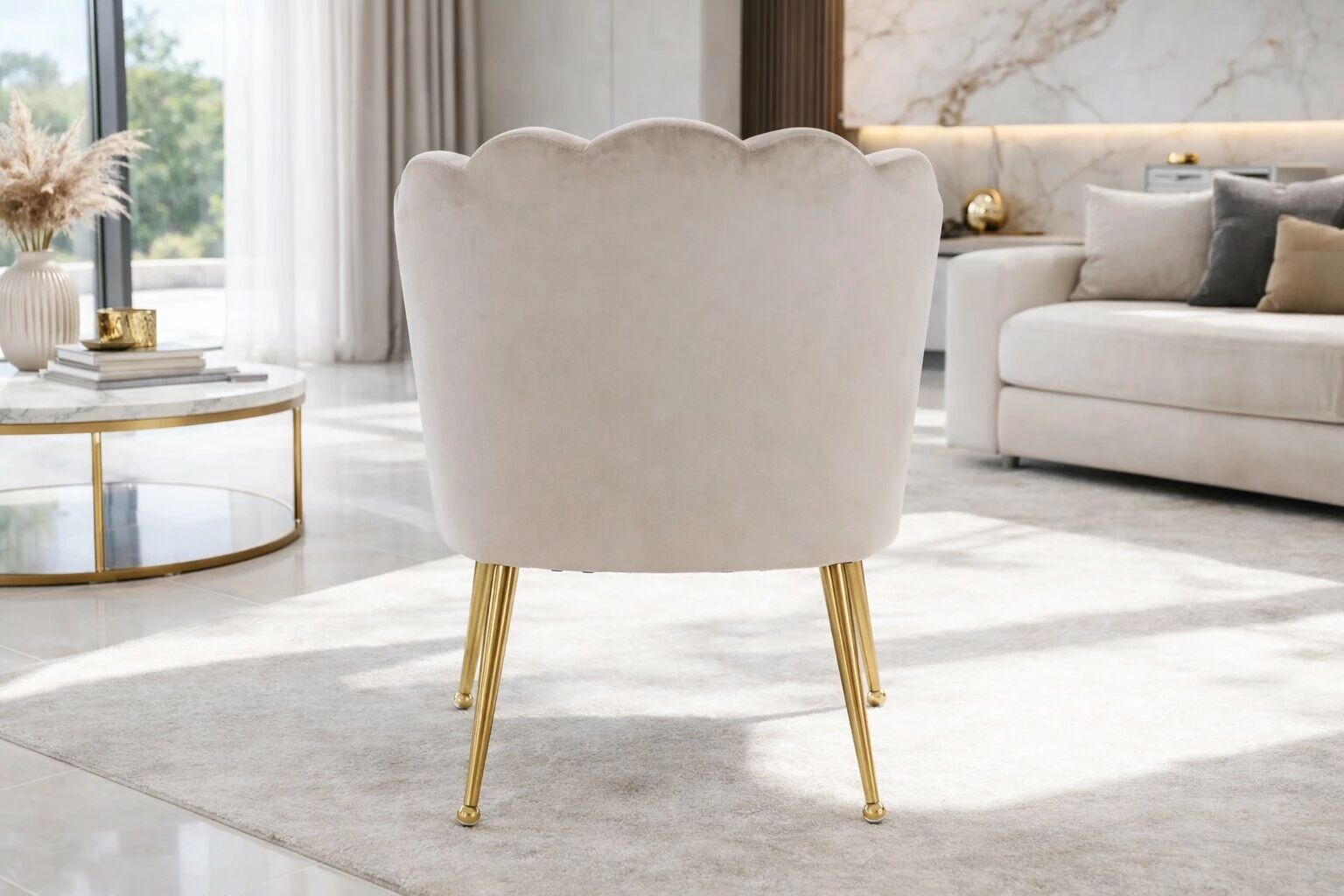 Chaise OPUS velours CREME(CD300-03) + pieds m&eacute;tal dor&eacute;