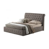 CHERRY, Lit coffre existe en plusieurs dimensions en tissu nubuck taupe, avec option matelas Aloe Vera 18cm