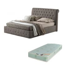 CHERRY, Lit coffre existe en plusieurs dimensions en tissu nubuck taupe, avec option matelas Aloe Vera 18cm