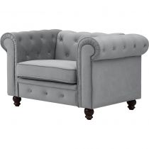 CHESTERFIELD, Fauteuil en velours gris