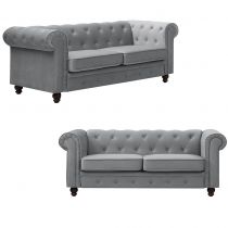 CHESTERFIELD, Offre ensemble Canapé 3 +2 places  en velours gris