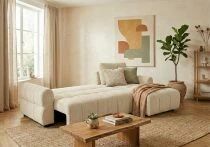 CIEL, Canap&eacute; Convertible.gigogne 2 places + Meridienne  coffre Tissu chin&eacute; (261*163cm), non reversible