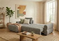 CIEL, Canap&eacute; Convertible.gigogne 2 places + Meridienne  coffre Tissu chin&eacute; (261*163cm), non reversible