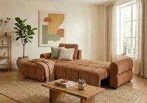 CIEL, Canap&eacute; Convertible.gigogne 2 places + Meridienne  coffre Tissu chin&eacute; (261*163cm), non reversible