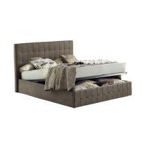 CITY2, Lit coffre existe en plusieurs dimensions en tissu Nubuck taupe, avec option matelas Aloe Vera 18cm