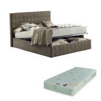 CITY2, Lit coffre existe en plusieurs dimensions en tissu Nubuck taupe, avec option matelas Aloe Vera 18cm