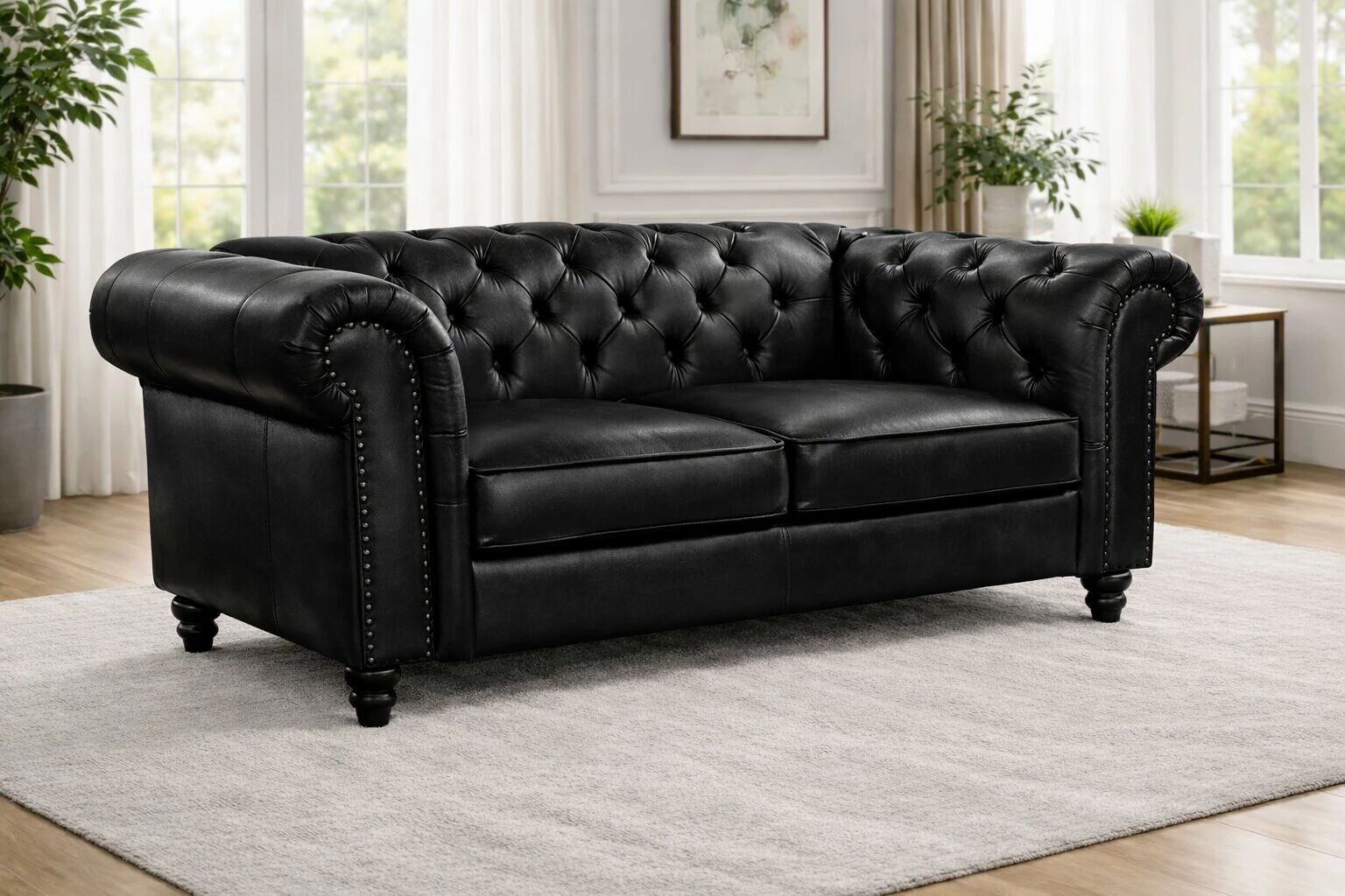 CLOUTE, Canap&eacute; \ Chesterfield\  2 places en simili noir