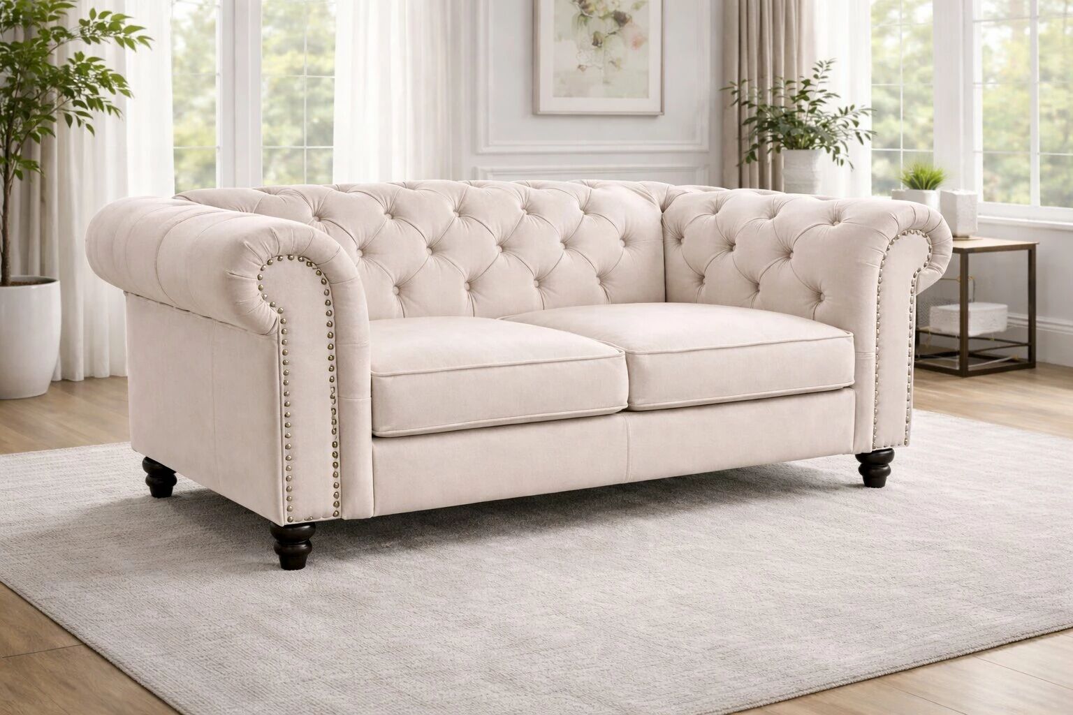 CLOUTE, Canap&eacute; \ Chesterfield\  2 places en tissu velours