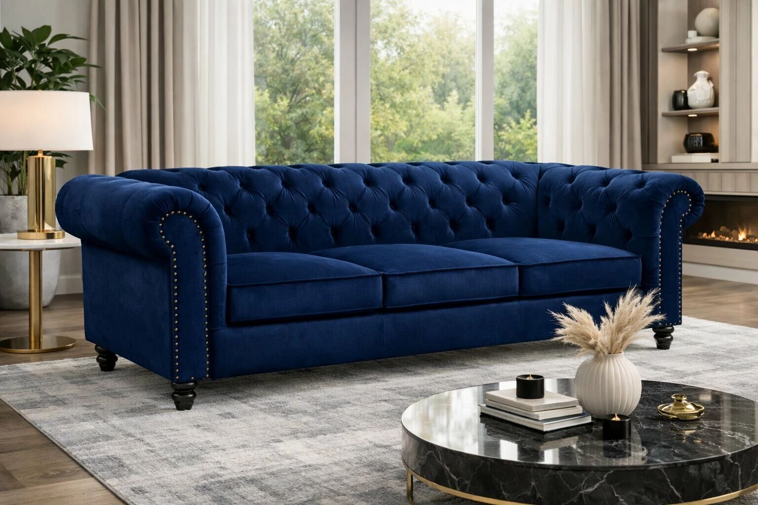 CLOUTE, Canap&eacute; \ Chesterfield\  3 places en tissu velours