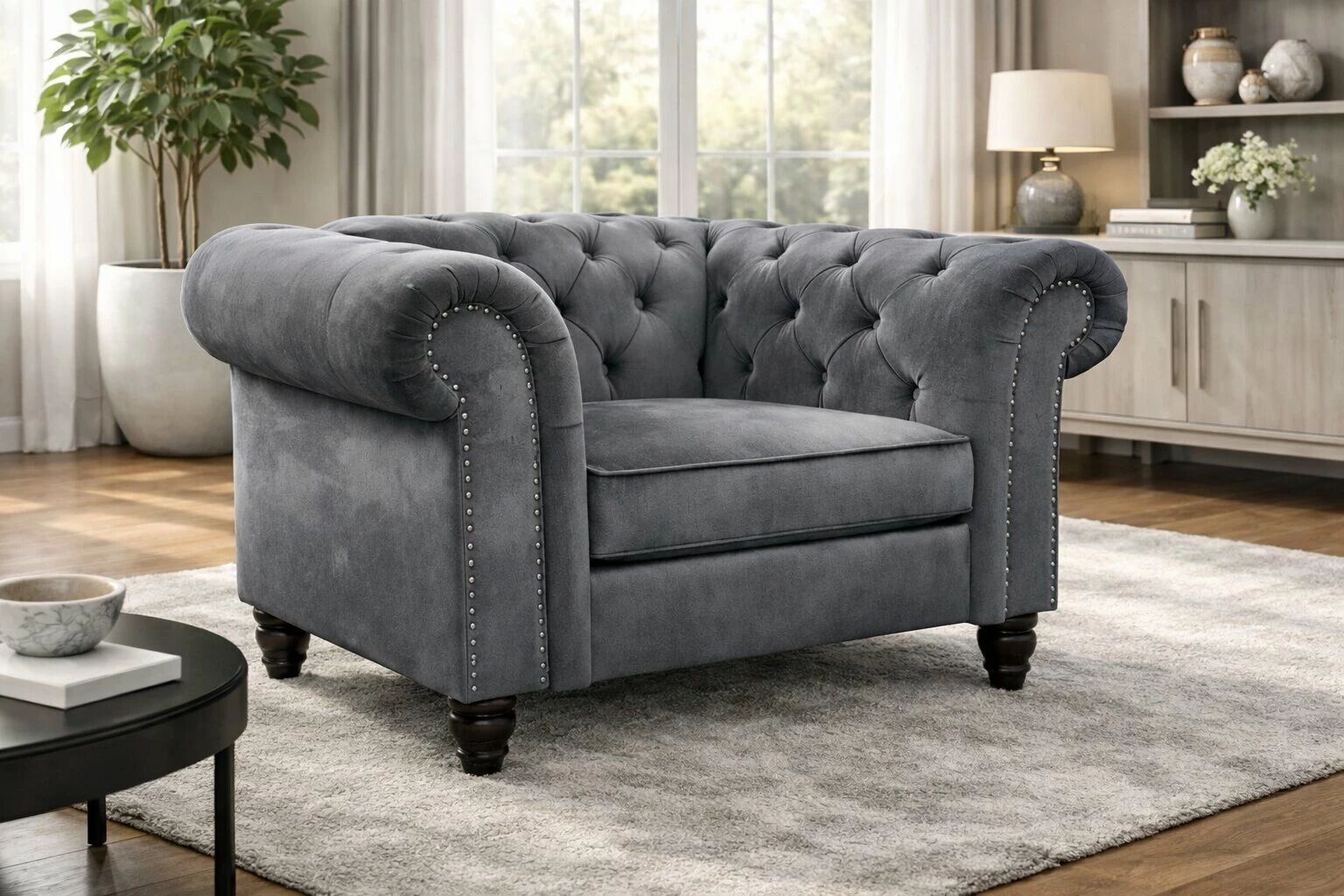 CLOUTE, Fauteuil \ Chesterfield\  en tissu velours