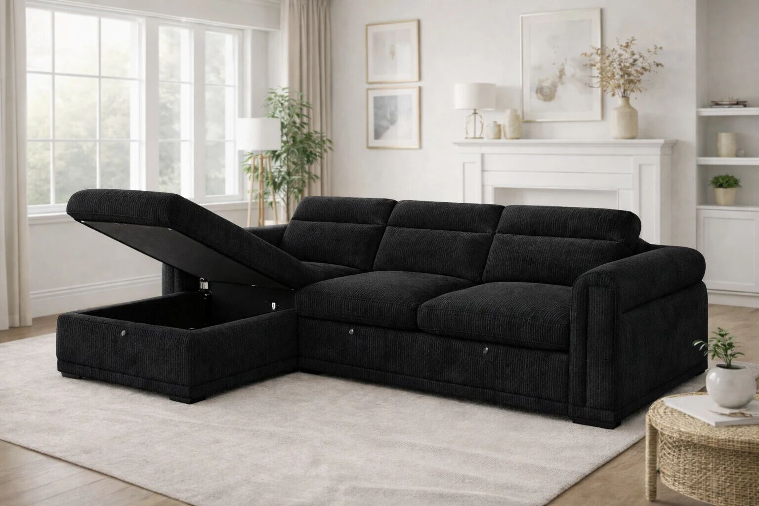 COTYBED, Angle convertible  NON reversible avec m�ridienne coffre - Tissu ASTRA