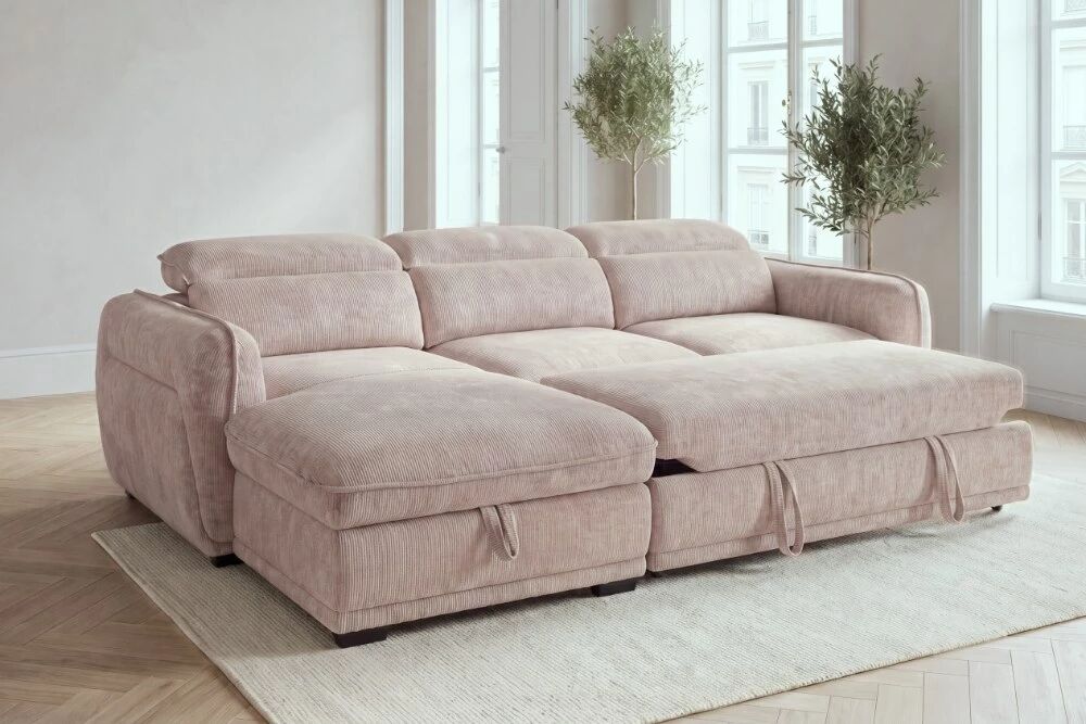 COTYBED, Angle convertible  NON reversible avec m�ridienne coffre - Tissu ASTRA.