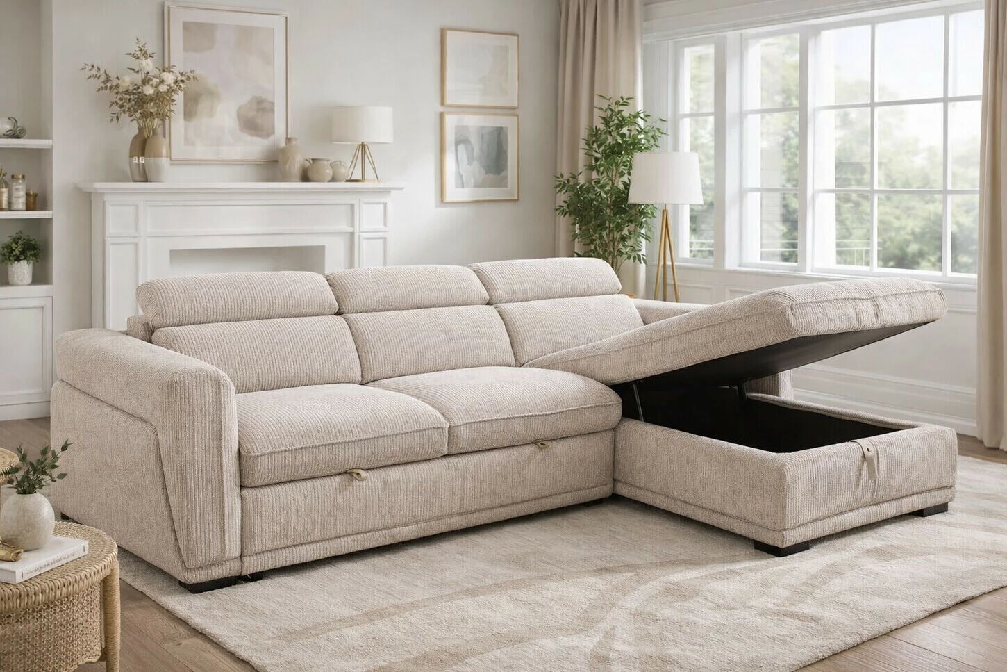 COTYBED, Angle convertible  NON reversible avec m&eacute;ridienne coffre - VELOURS C&Ocirc;TEL&Eacute; 