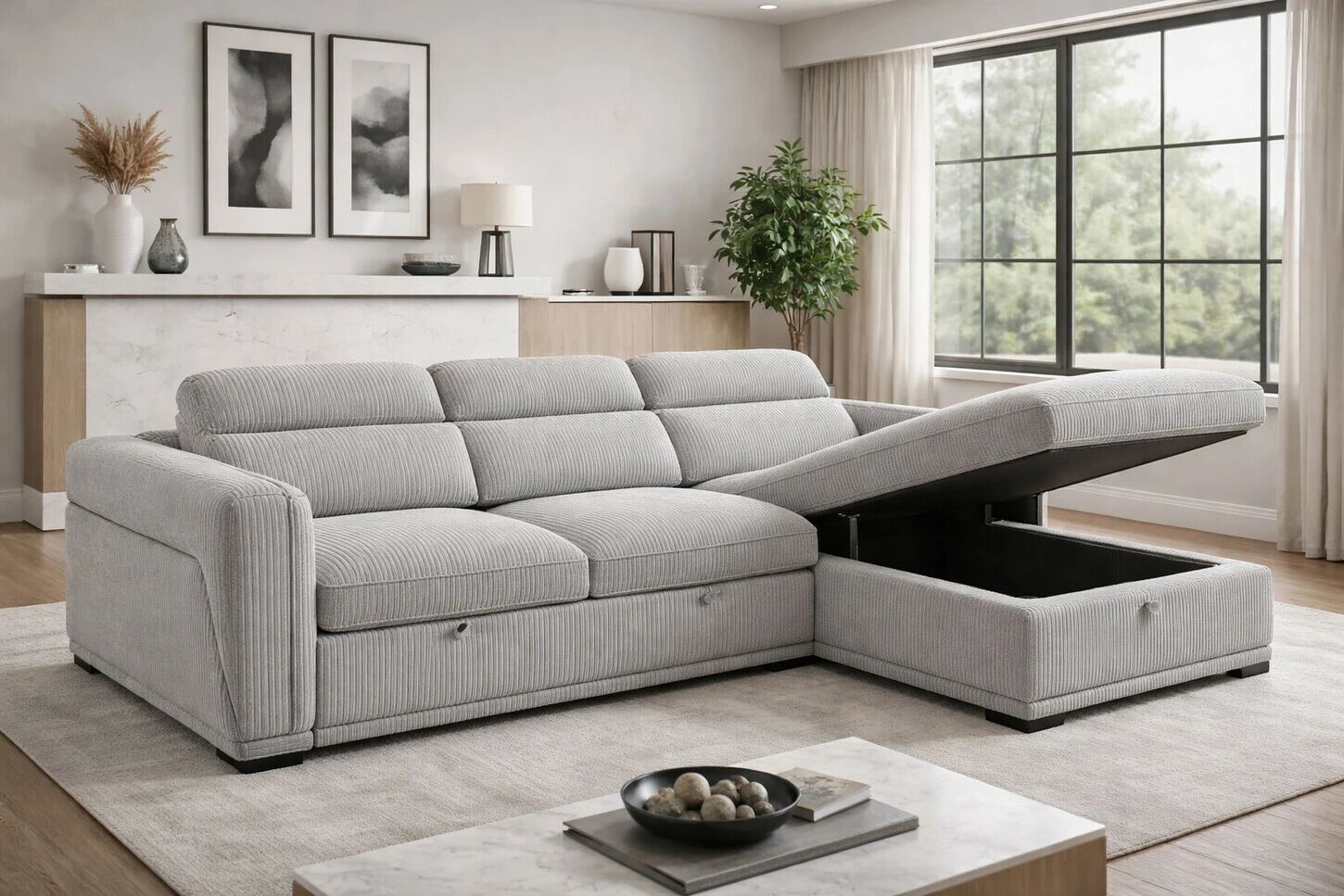 COTYBED, Angle convertible  NON reversible avec m&eacute;ridienne coffre - VELOURS C&Ocirc;TEL&Eacute; 