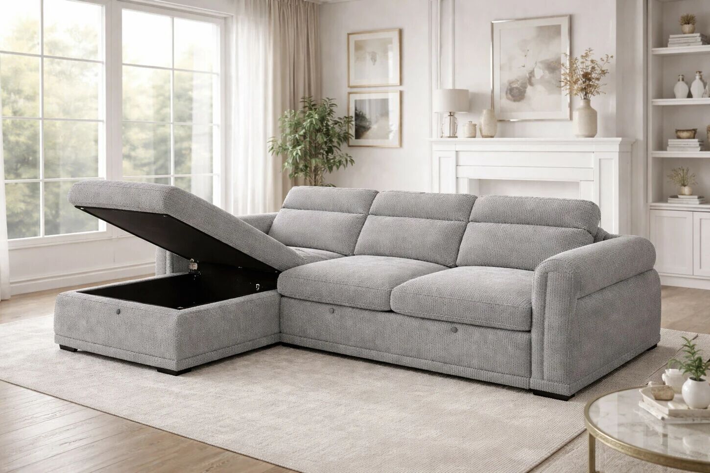 COTYBED, Angle convertible  NON reversible avec m&eacute;ridienne coffre - VELOURS C&Ocirc;TEL&Eacute; 