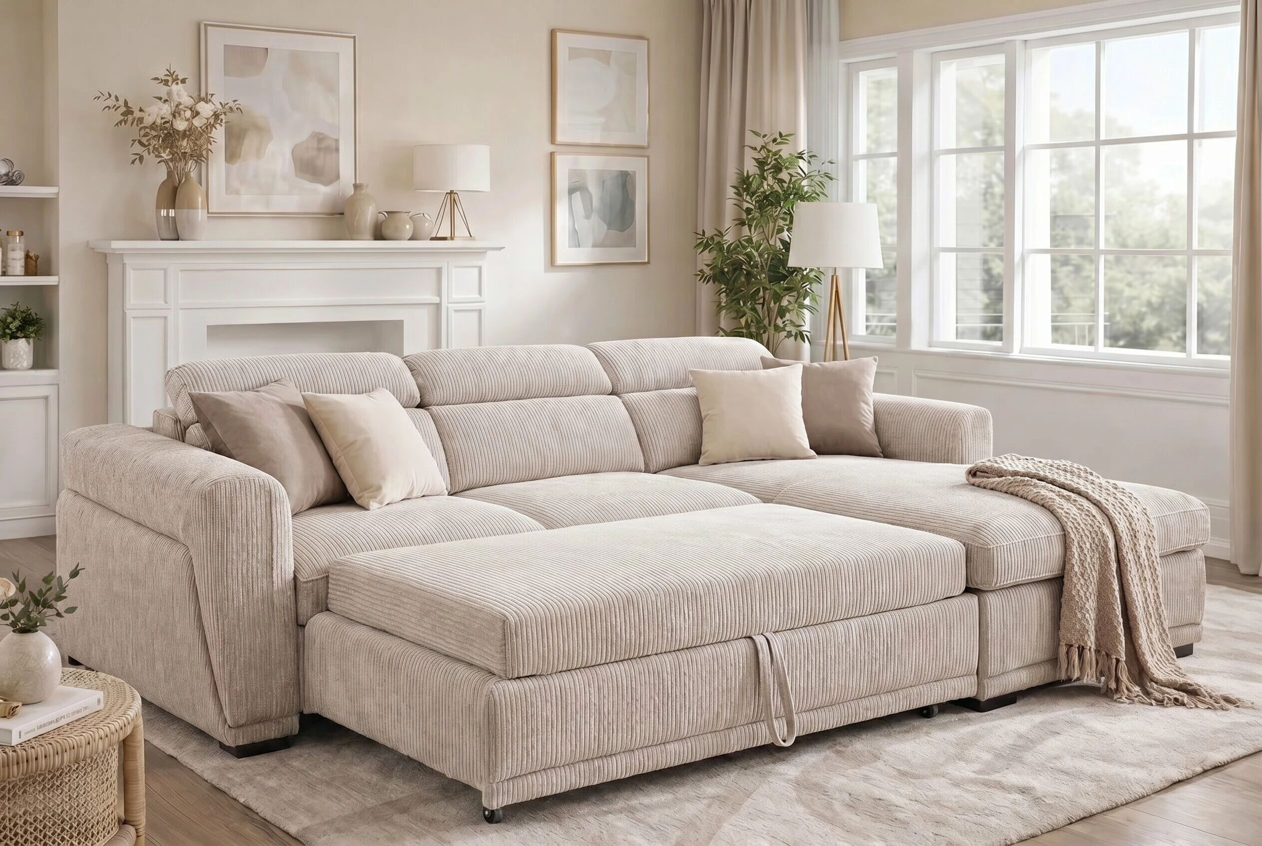 COTYBED, Angle convertible  NON reversible avec m&eacute;ridienne coffre - VELOURS C&Ocirc;TEL&Eacute;.