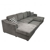 DAISY, Canapé grand angle convertible Gigogne avec 2 méridiennes coffre en tissu chenillé gris