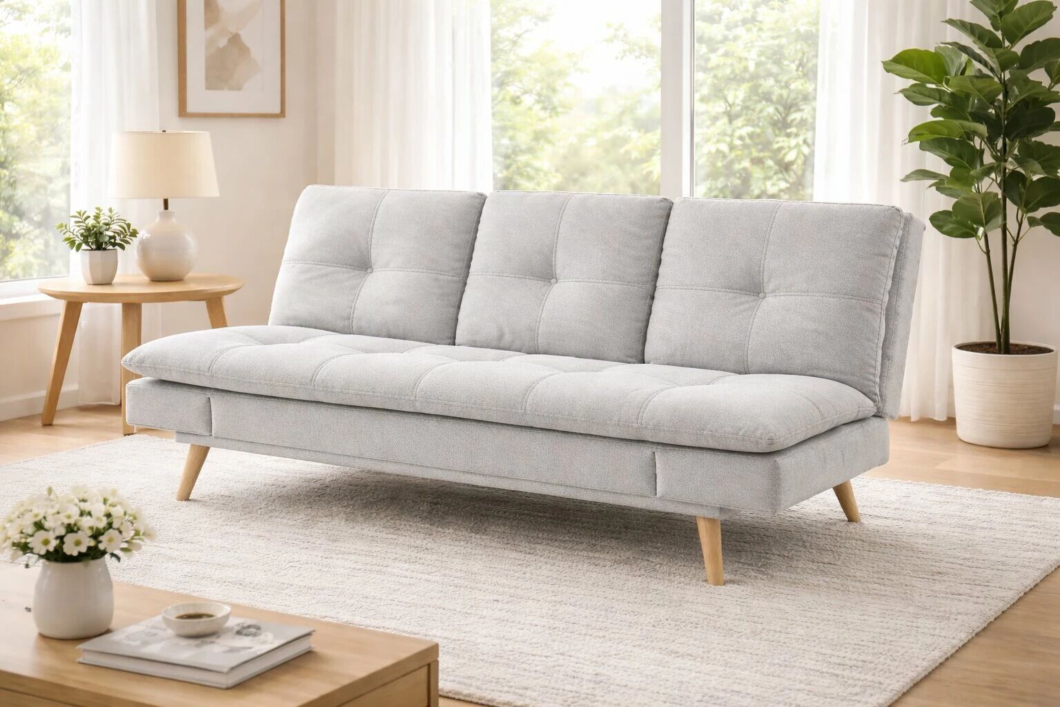 DANIELA, canap&eacute; Clic-clac avec tablette rabattable rev&ecirc;tement tissu NEVE,184*94/114*91cm