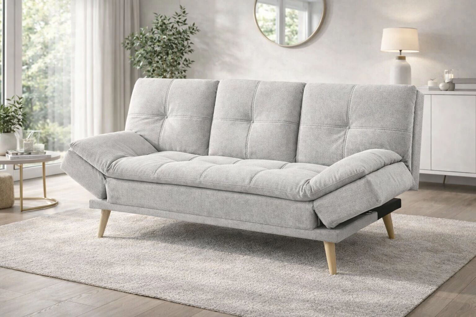 DANIELA, canap&eacute; Clic-clac avec tablette rabattable rev&ecirc;tement tissu NEVE,184*94/114*91cm