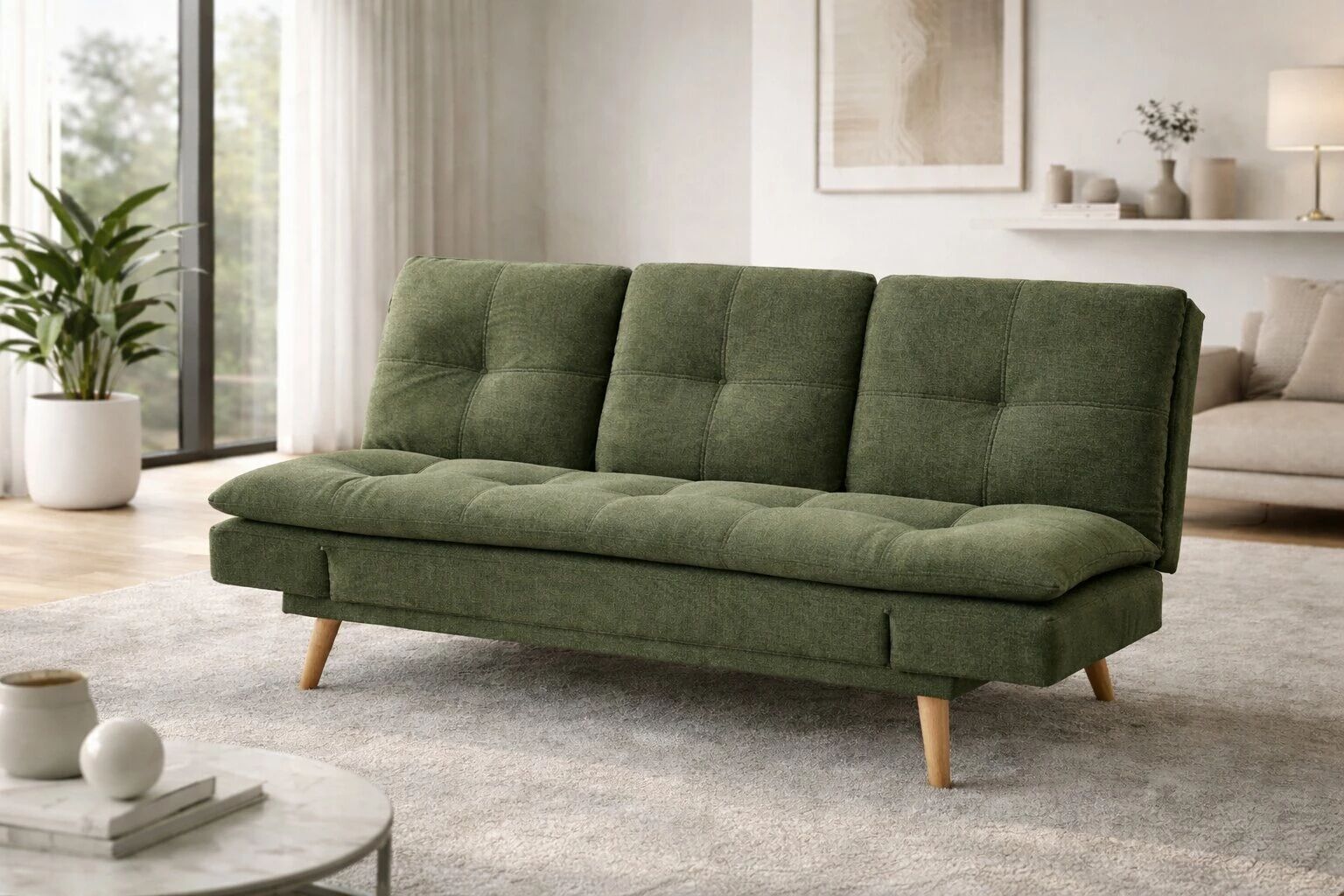 DANIELA, canap&eacute; Clic-clac avec tablette rabattable rev&ecirc;tement tissu NEVE,184*94/114*91cm