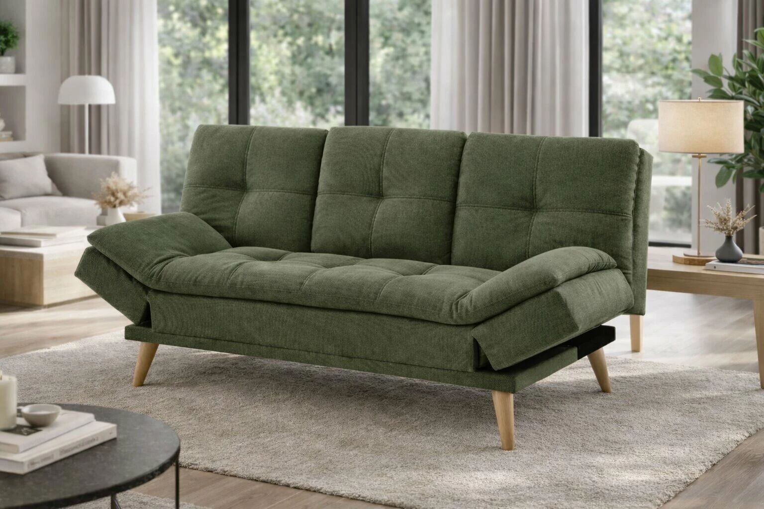 DANIELA, canap&eacute; Clic-clac avec tablette rabattable rev&ecirc;tement tissu NEVE,184*94/114*91cm