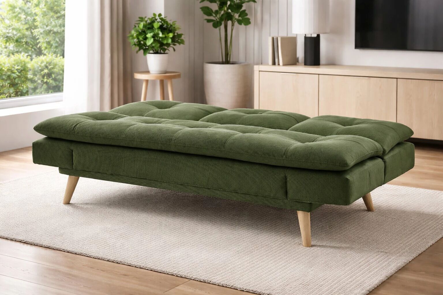 DANIELA, canap&eacute; Clic-clac avec tablette rabattable rev&ecirc;tement tissu NEVE,184*94/114*91cm