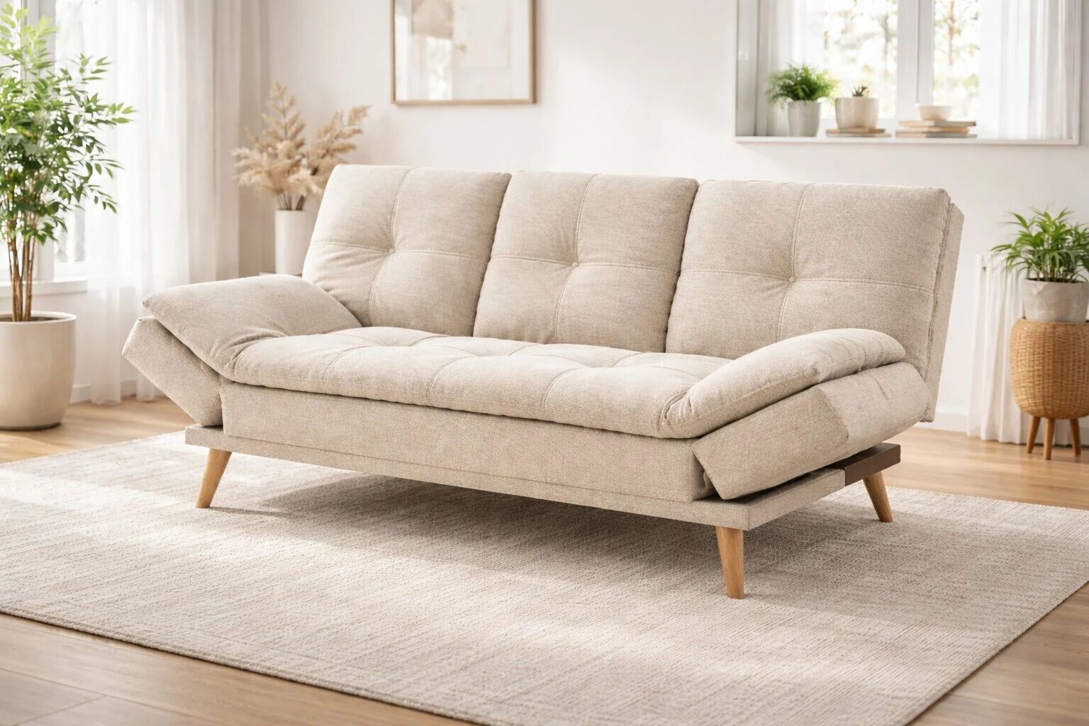 DANIELA, canap&eacute; Clic-clac avec tablette rabattable rev&ecirc;tement tissu NEVE,184*94/114*91cm