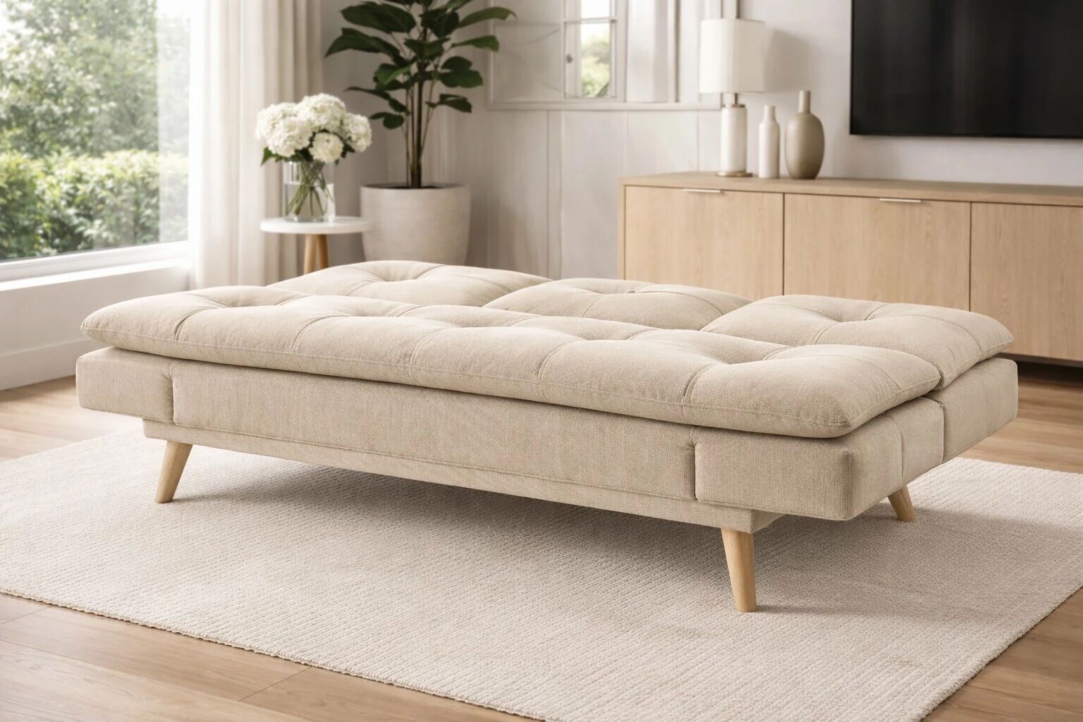 DANIELA, canap&eacute; Clic-clac avec tablette rabattable rev&ecirc;tement tissu NEVE,184*94/114*91cm