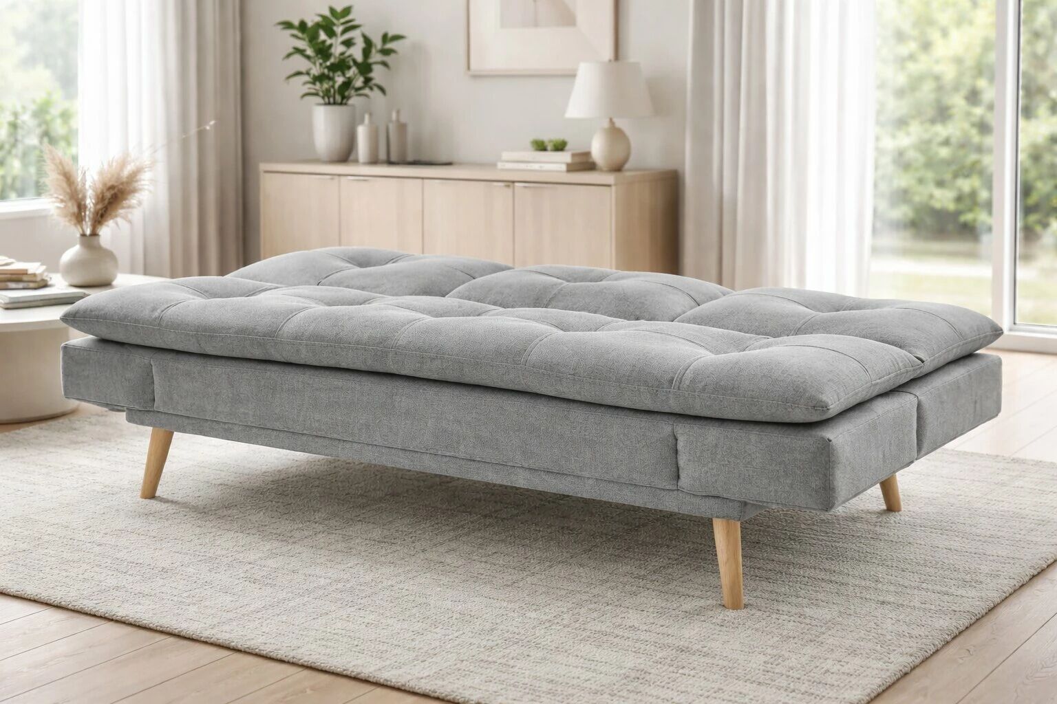 DANIELA, canap&eacute; Clic-clac avec tablette rabattable rev&ecirc;tement tissu NEVE,184*94/114*91cm