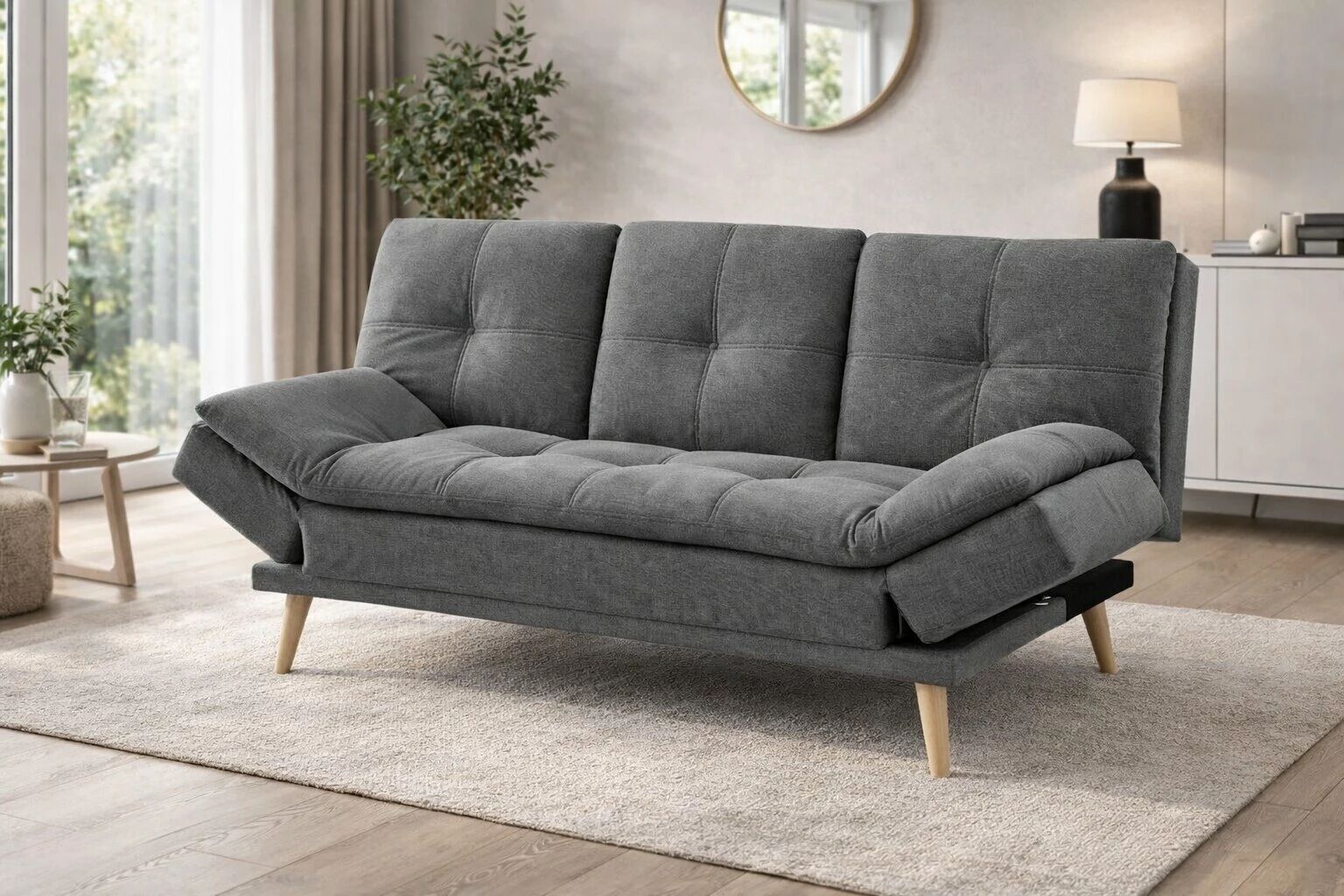 DANIELA, canap&eacute; Clic-clac avec tablette rabattable rev&ecirc;tement tissu NEVE,184*94/114*91cm