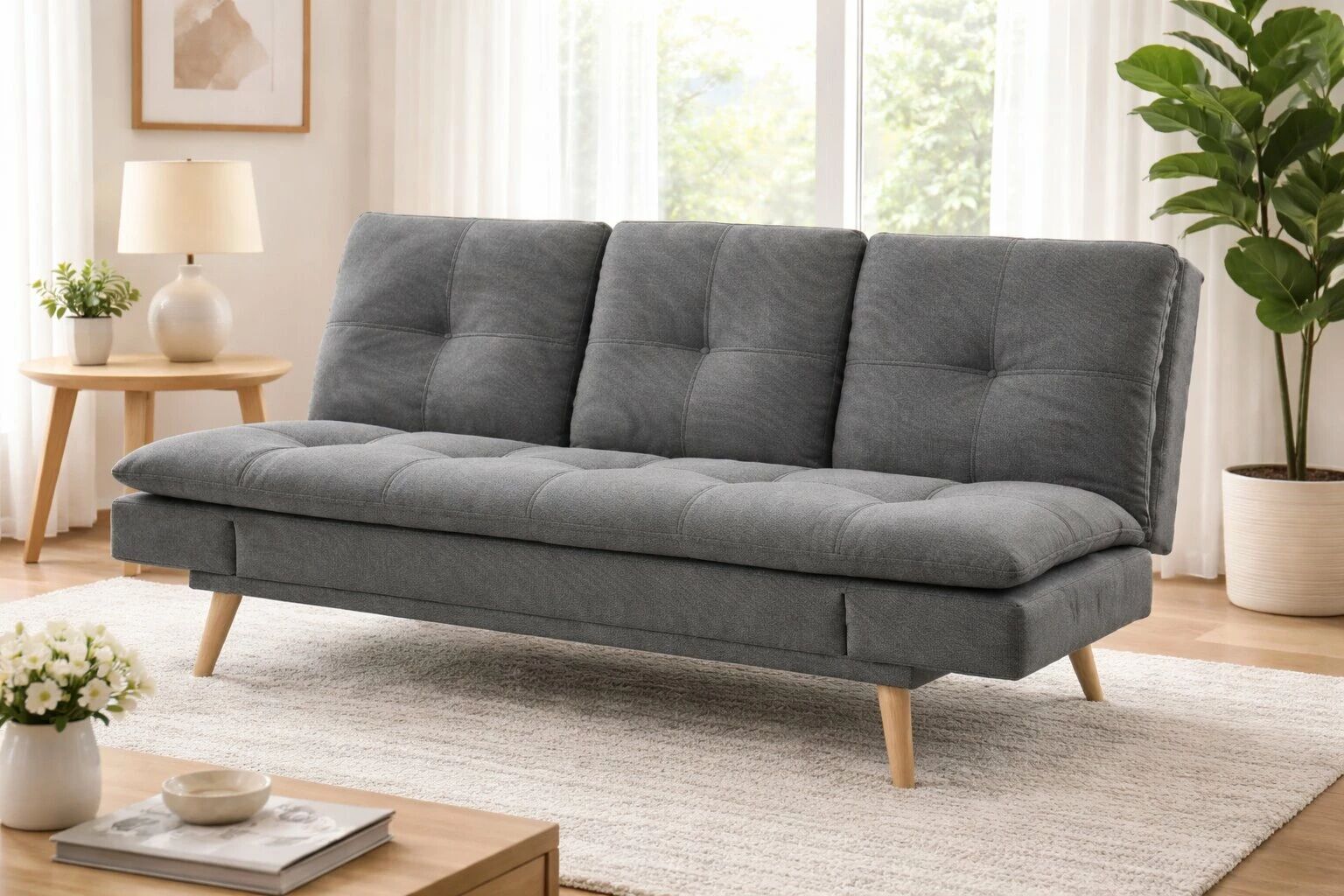 DANIELA, canap&eacute; Clic-clac avec tablette rabattable rev&ecirc;tement tissu NEVE,184*94/114*91cm